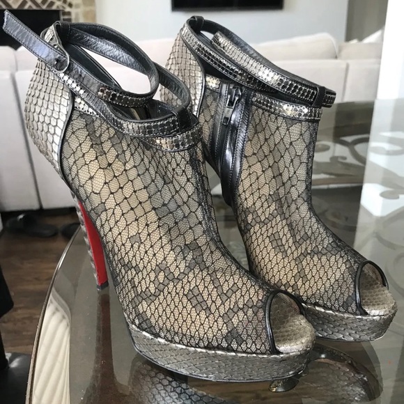 Christian Louboutin 140mm Bridget Python Lace Ankle Booties Sz 40.5 (US 10.5) - Picture 5 of 14